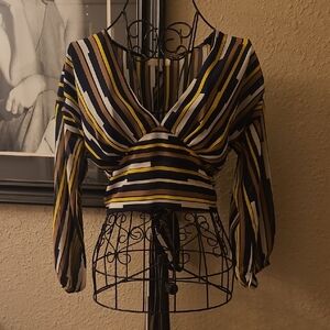 Striped V-Neck Long Sleeve Top